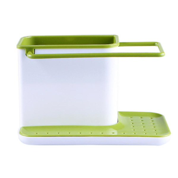 Vaskeservant-arrangør med integrert dryppskål, holder for svamp, børste, oppvaskmiddel og oppvaskklut, grønn（21*11.4*13.5）