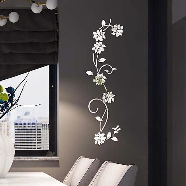 3D DIY Akryl Spegel Effekt Blomster Rankvägg Dekaler Mural Dekal Heminredning (Guld)