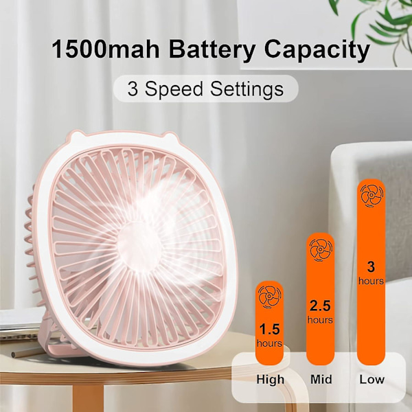 Multifunktionell Mini USB-fläkt (3 hastigheter), Mini skrivbordsfläkt (2 ljuslägen) och skrivbordsstativ - Perfekt för hem, kontor och utomhus