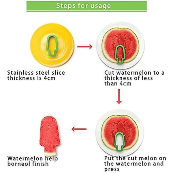 Vandmelon Skærer, Kreativ Popsicle Form Rustfrit Stål Vandmelon Skæremaskine Håndholdt Melon Skærer DIY Frugtværktøj - Grøn, 4 Pak