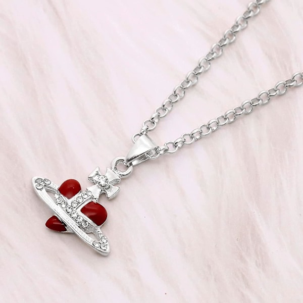 Saturnus Planet Halsband Kärlek Hjärta Saturnus Planet Hänge Choker Halsband Örhänge