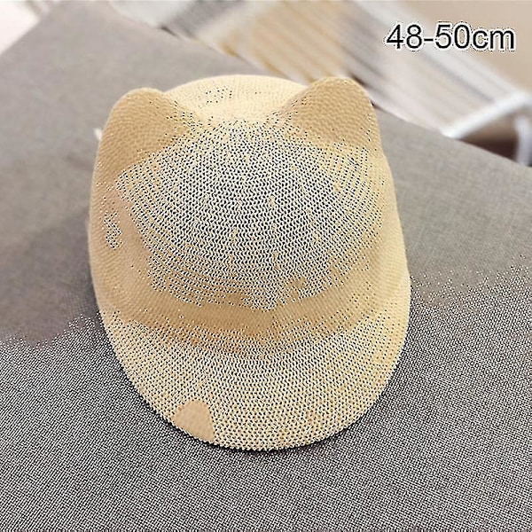 Halm Baby Cap För Pojke Flicka Solid Sommar Baby Solhatt Andas Med Öron Strand Barn Tw（Khaki)