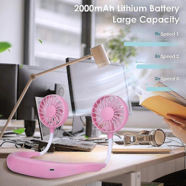 Usb Fläkt Portabel Handsfree Halsbandsfläkt Rosa, 3 Hastighetsinställningar 360 Justerbar Gåva C