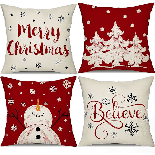 Röd Jul Kuddfodral 45.72 X 45.72 Cm Juldekoration God Jul Träd Snöflinga Vinter Semester Dekoration Hem Kudde Kuddfodral