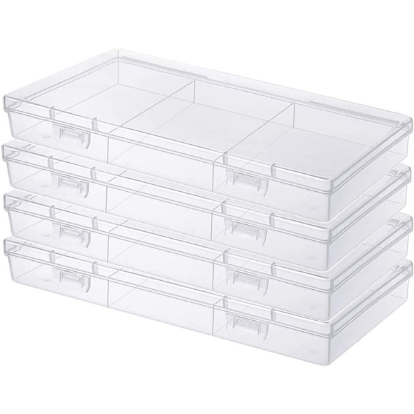 Rektangulär genomskinlig plastpärlförvaringslåda (4 stycken)