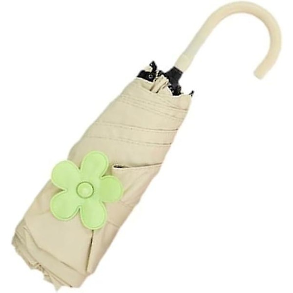 Mini 5 Fold Solbeskyttelse Paraply Kvinder Piger Rejse Paraply med Blomsterknap Udendørs Rejse Sol Paraply Anti-ultraviolet