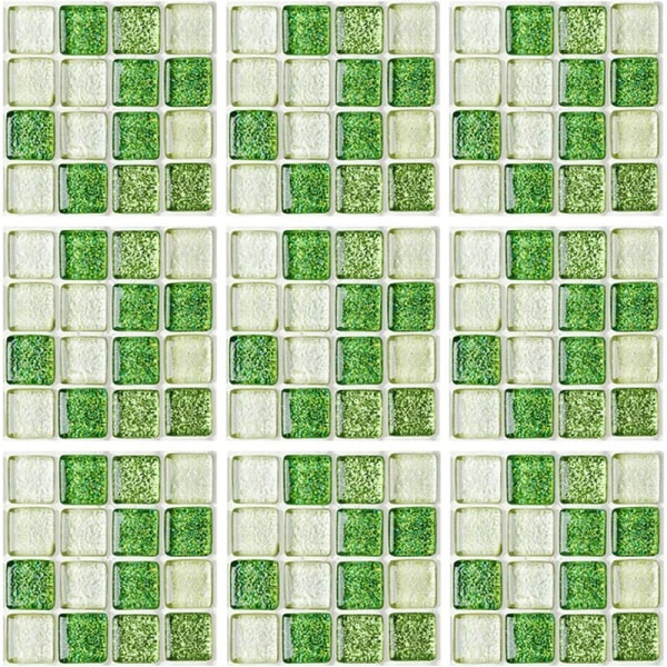 Kakelklistermärken, 10 delar mosaiktapet Självhäftande kakelklistermärke Vattentät tapetväggklistermärke för heminredning, (15 cm x 15 cm, grön)