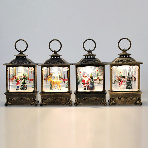 Julgran Lykta Ornament med Retro Ram Träd Snögubbe Älg Staty Nattlampa Skrivbordsdekoration (Julgran)
