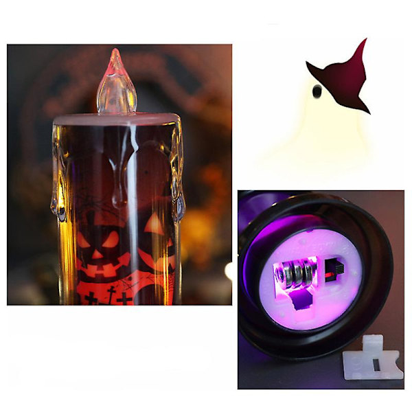 3 stk Halloween Flammeløse Lys, Batteridrevet LED-Lys Snøklode Tornadolampe Lilla Lys For Hjem Innendørs Halloween Dekorasjon