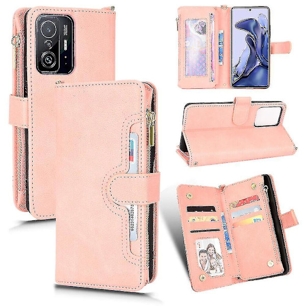 Kompatibel med Xiaomi Mi 11t/11t Pro Skal Blixtlås Magnetisk Plånboks Kortinnehavare PU Läder Flip Case (Rosa)