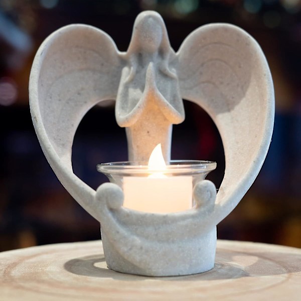 Änglafigurer Tealight Ljusstake, Sympati Gåvor För Förlust Av Kära, W/ Flimrande LED-Ljus