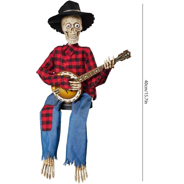 Cowboy-kallopatsas, Liikuteltava Valoisa Kallokoriste, Hauska Banjo-Luurankohahmo, Goottilainen Koriste, Halloween-Koriste (Punainen - valolla)
