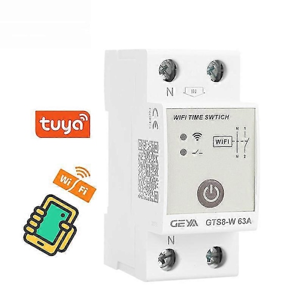 Gts8-w 2p Smart Wifi Timer Strömbrytare Din-skena Smart Hem Trådlös Fjärrkontroll Strömbrytare Inbyggd Tuya App Ac
