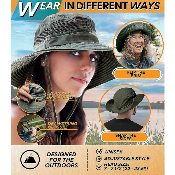 Fiskehatter og jakthatter med solbeskyttelsesfunksjon, Senior Upf 50+ hatter for menn og kvinner $ Solhatter Strandfiskehatter, komfortable, pustende