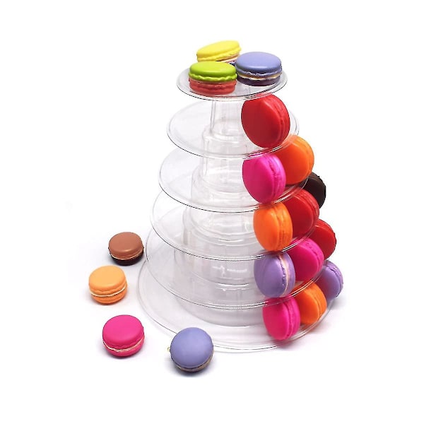 Rund Makronstårn 6 Trins Transparent Kage Stativ Plastik Makron Display Stativ Til Bryllup Fødselsdagsfest Dessert