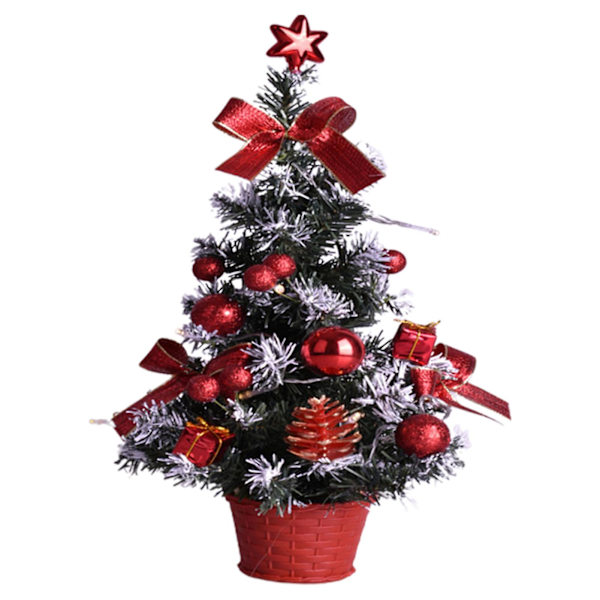 45CM LED Julgran Ornament med Rosettboll Stjärna Tallkotte Ljus Upp Varm Glöd Mini Desktop Krukväxt Julgran Dekoration (Röd)