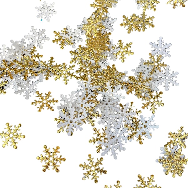 300 st Xmas Simulerings Snöflingor Mini Holografiska DIY Tillbehör Julgran Ornament Falska Snöflingor för Fest (Guld)