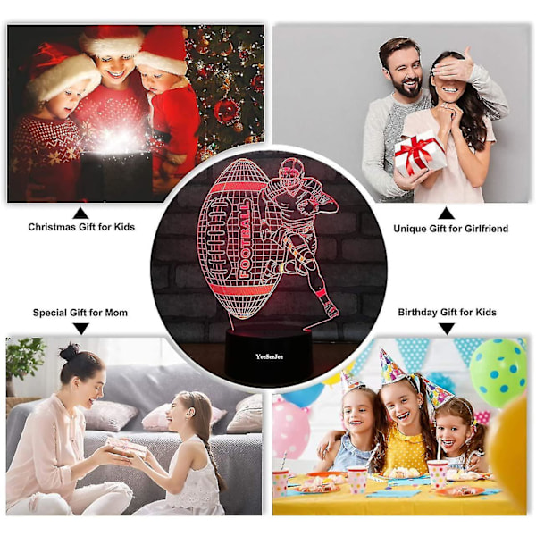 Fodboldgaver til mænd 3D Illusion Lampe med 7 Farver Timer Fjernbetjening Fødselsdagsgaver til 6 7 8 9 10 År Gamle Drenge Gaver til Drenge (fotb 7cb)