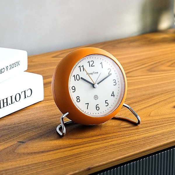 tum rund väckarklocka, batteridriven, ljusemitterande funktion, ultratyst väckarklocka, enkel och stilren design för skrivbord/sovrum (orange)