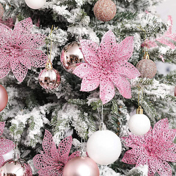 10 st Rosa Glittrande Julstjärnor Julkulor, Glittriga Julstjärnebuskar Juldekorationer För Jul/semester/säsong/bröllop