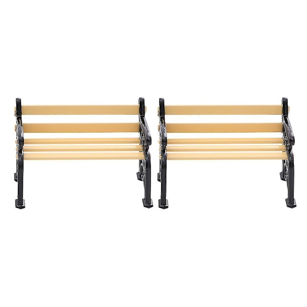2 stk. Mini husbænk miniature møbler park stol have landsby gårdhave bænk (sort)