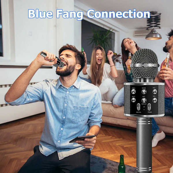 Trådlös Bluetooth Karaoke Mikrofon Högtalare Handhållen Mikrofon KTV Mikrofon Svart