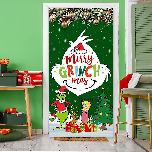 Grich Juldörrdekoration - Stink Stank Stunk Merry Grinhmas Dörrhängande Banner Dekoration För 2022 Karantän (grön-2)