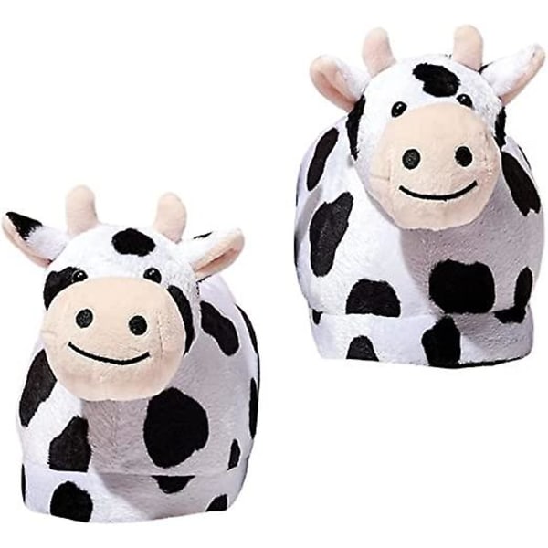 Generisk Cow Print Fuzzy Vintertøfler: Svart og hvit varm storfe Animal Plysj tøfler Fluffy hjemmetøfler for kvinner jenter , (38/39 26CM)
