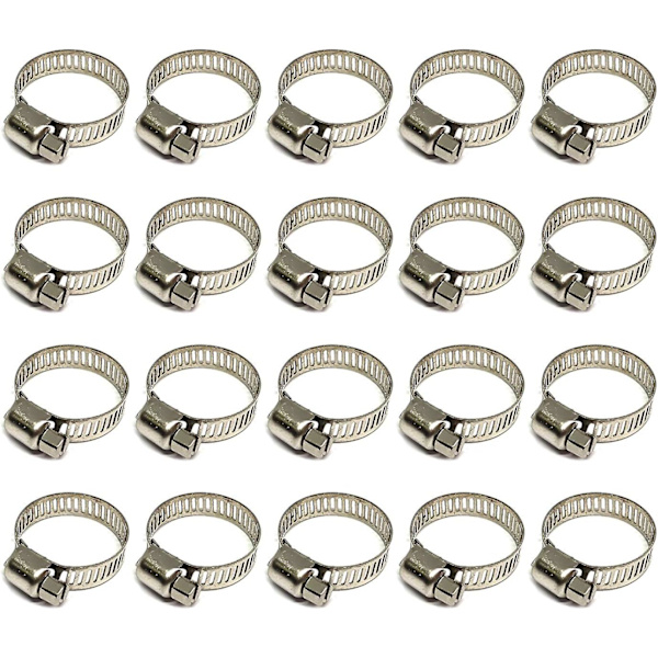20 stk slangeklemme 304 rustfritt stål for myk slange med OD 16-25 mm, klipsbredde 8 mm, robust og rustbestandig slangeklemme