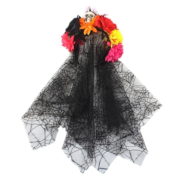 Sort Slør Blomsterkrans Gothic Day Of The Dead Pandebånd Halloween Tiaraer