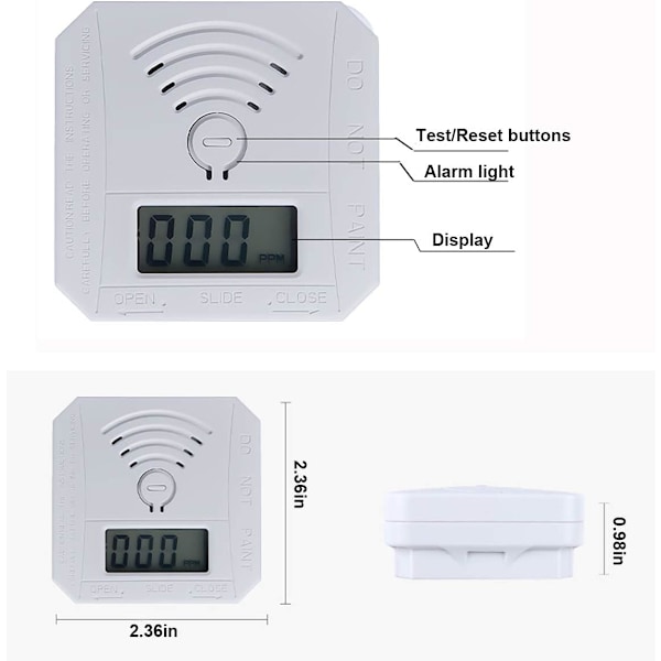 Kulmonoxiddetektor, CO-gasmonitoralarmdetektor, der overholder UL-2034-standarder, CO-sensor med LED-digitaldisplay