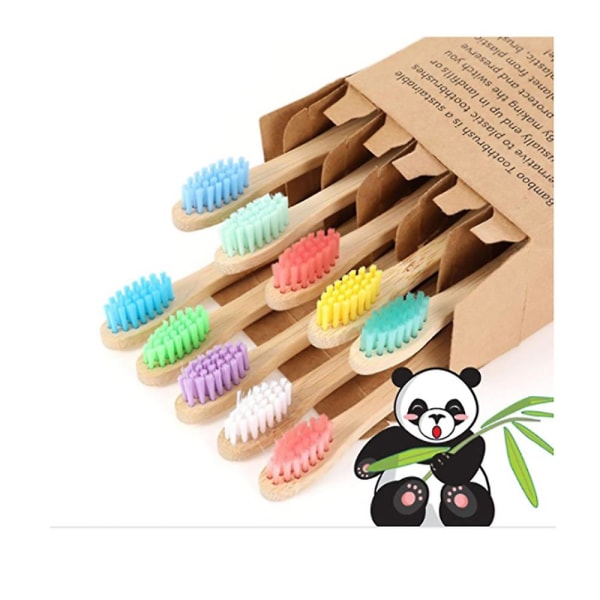 Sett med 10 stk bambus tannbørster for barn