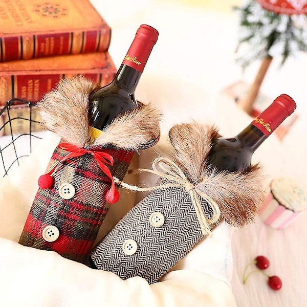 Julvinflaskeöverdrag (17*24cm), 2 st Vin-flasköverdrag, Juldekorationspåsar för Flaskor