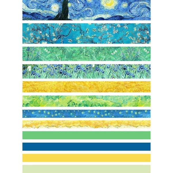 12 ruller tapesett, dekorativ selvklebende tape, DIY papirtape, samling for håndverkere, pyntejournaler, kort og scrapbooking (Van Gogh)