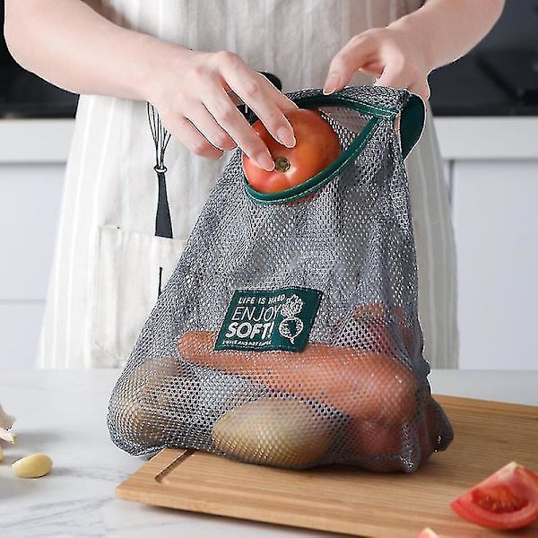 Återanvändbar Frukt & Grönsaker Shoppingväska Tote Mesh Vävd Nät Hängande Förvaringsväska För Kök