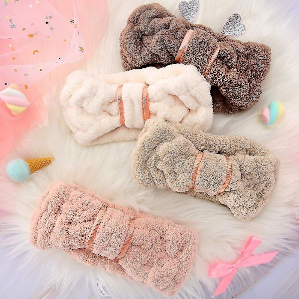 4-pack Mikrofiber Hårband Spa Ansiktsband Makeup Hårband Elastiskt Terryduk Huvudband För Kvinnor Flickor Tvätta Ansikte Makeup Duscha Yoga Sport