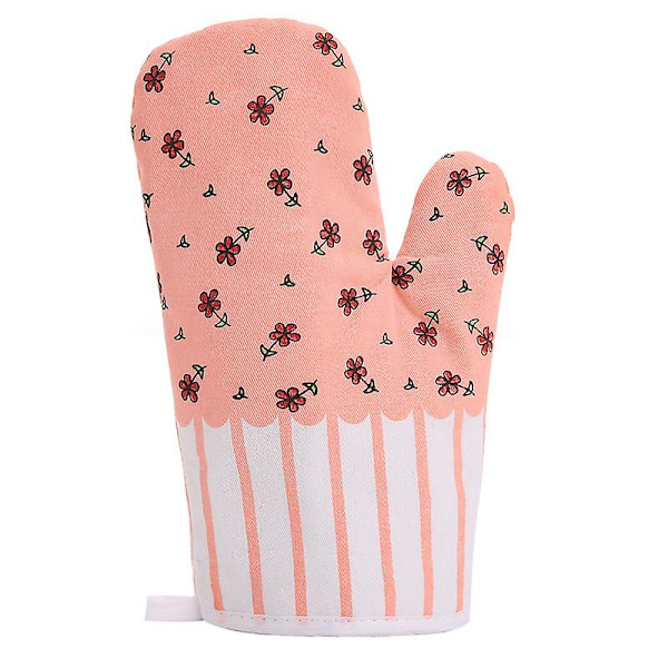 Ugnshandskar, ugnshandskar, grillvante, värmebeständiga, bomullsfoder, för mikrobageri, grill, matlagning, grillning, 1 par (rosa blomma)