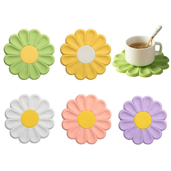 1 stk. Blomster Varmebestandig Silikone Måtte Drikkekop Coaster 17cm Skridsikker Grydeholder Bordplade Køkken, Gul