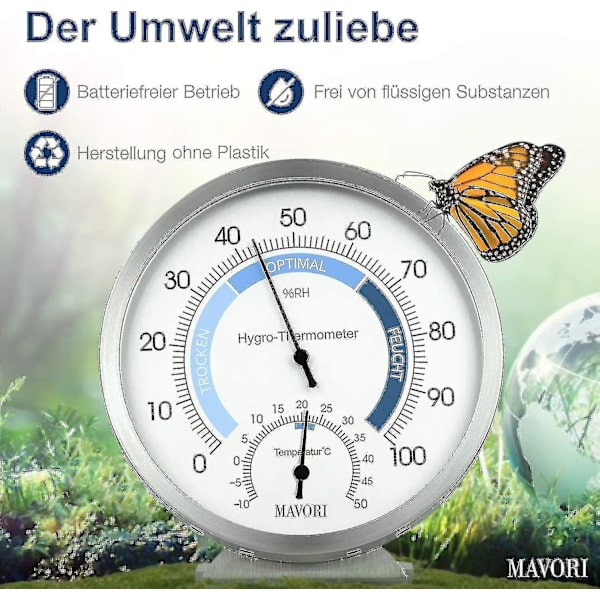 Indendørs Analog Hygrometer Termometer - Høj Kvalitet Rustfrit Stål Luftfugtighedsmåler Og Rumtermometer Til Pålidelig Og
