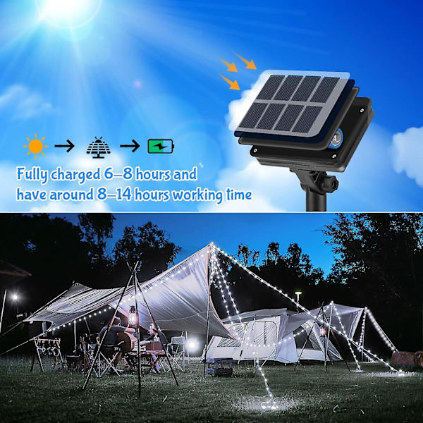 Solcellslingor för utomhusbruk, 5M50LED solcellslampor, vattentäta, 8 lägen, koppartråd, solcellsdekoration, kallvitt