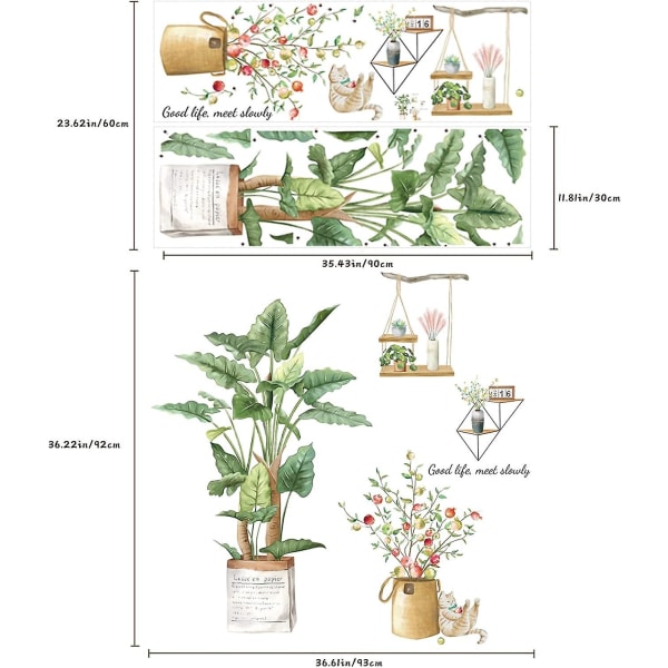 Avtagbara Banana Tree Wall Stickers - Tropiska växter i krukväxter - Väggdekoration för vardagsrum, sovrum, barnrum, hem |