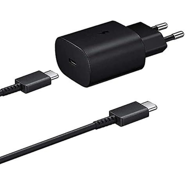 25W hurtigoplader + USB-C USB-C-kabel Kompatibel med Samsung, sort