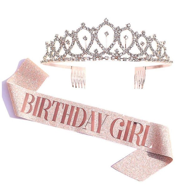 Födelsedag tiaror för flickor, födelsedag glitter kronbälte, tiara för kvinnor födelsedag drottning med födelsedag flicka skärp
