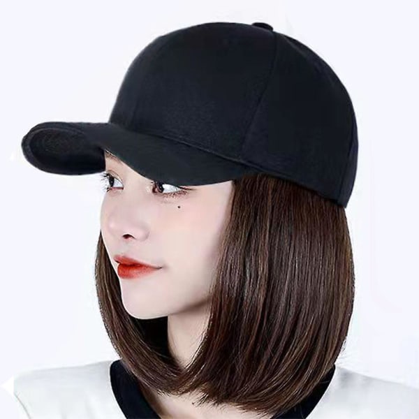 Baseball- cap hiustenpidennyksillä Suora lyhyt bob-hiustyyli, säädettävä irrotettava peruukkihattu naisen tytölle (sateenkaarisydän)
