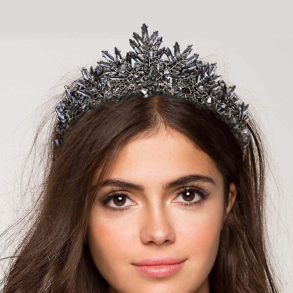 1 st svart krona tiara barock drottning krona svart bröllop tiara för kvinnor Halloween fest