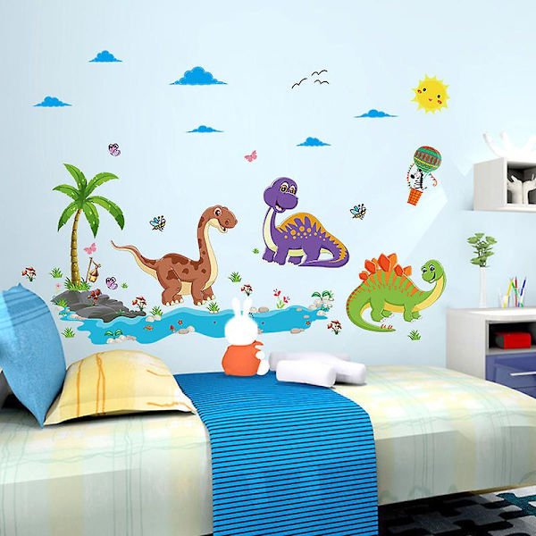 Dinosaurie Väggdekaler Cartoon Dinosaurie Väggdekaler Vilda Dino Trä Väggdekal för Barn Kammare Hem Väggdekor 60*90CM