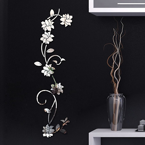 3D DIY Akryl Spegel Effekt Blomster Rankvägg Dekaler Mural Dekal Heminredning (Guld)