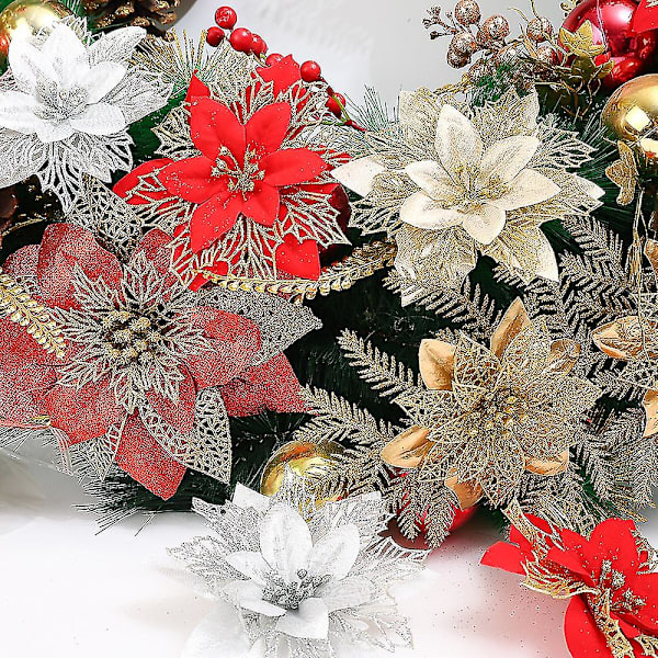 5 st julblommor konstgjorda julgran krans prydnader nyårsgåva Navidad God Jul dekorationer för hemmet 2023 (Stilar 8)