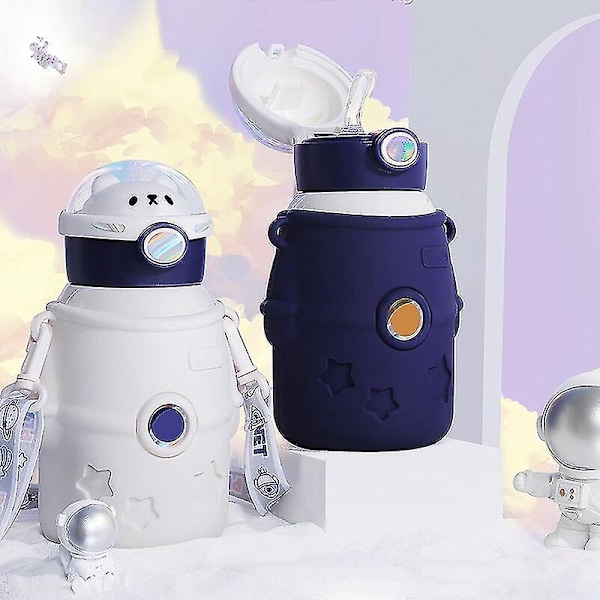 Ny Termosflaska Bärbar Astronaut Vattenflaska För Barn Rostfritt Stål Dubbelväggig Tumlare Vattenkoppar Med Sugrör 500ml (Lila)