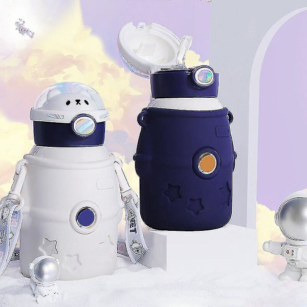 Ny Termosflaske Bærbar Astronaut Vannflaske For Barn Rustfritt Stål Dobbelvegget Tumbler Vannbeger Med Sugerør 500ml (Lilla)